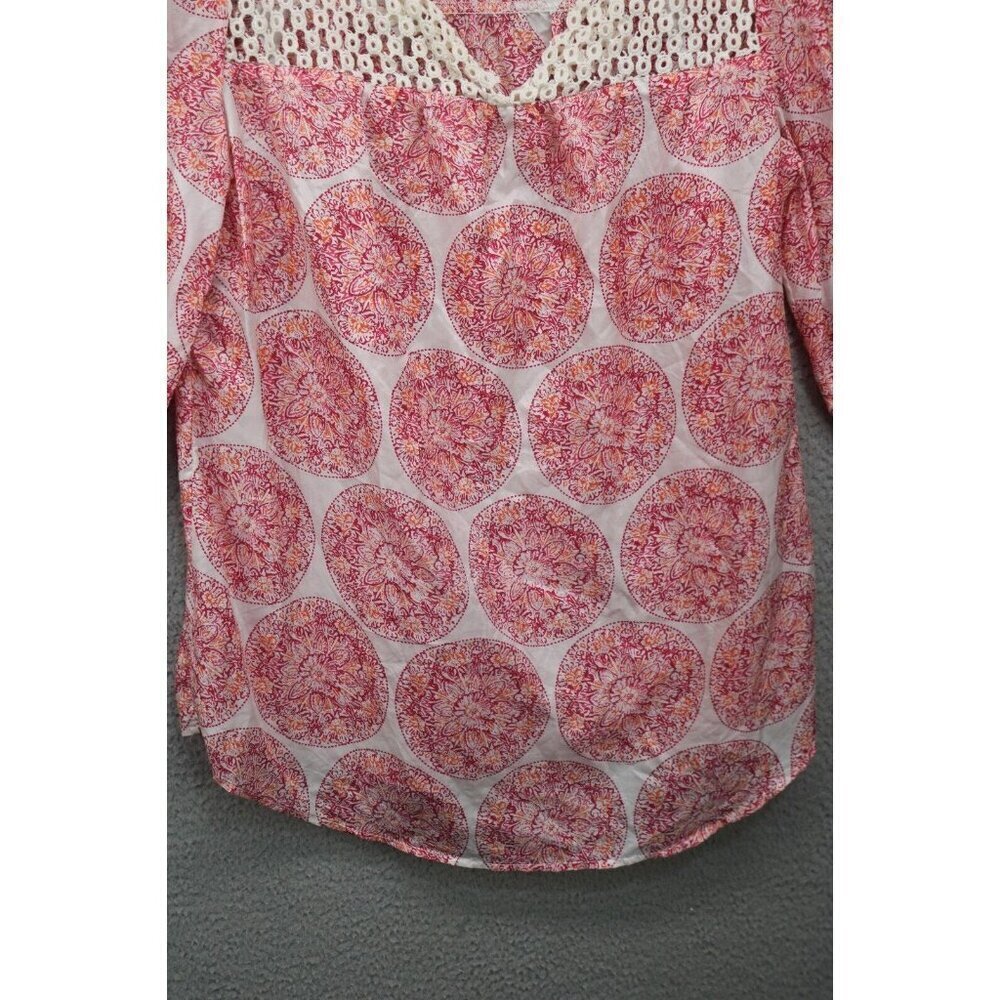 Calypso St Barth 3/4 Sleeve 100% Silk Tunic-Size Large-Crochet - Picture 4 of 10